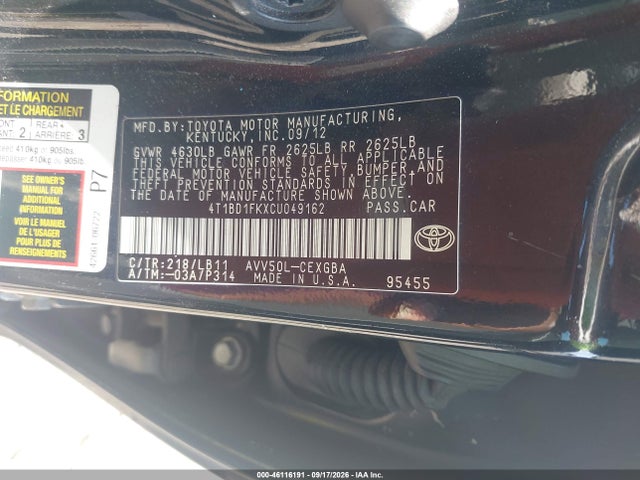 Продажа на аукционе авто 2012 Toyota Camry Hybrid Xle, vin: 4T1BD1FKXCU049162, номер лота: 46116191