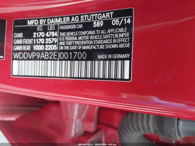 46116221 :رقم المزاد ، WDDVP9AB2EJ001700 vin ، 2014 Mercedes-benz B-class Electric Drive مزاد بيع