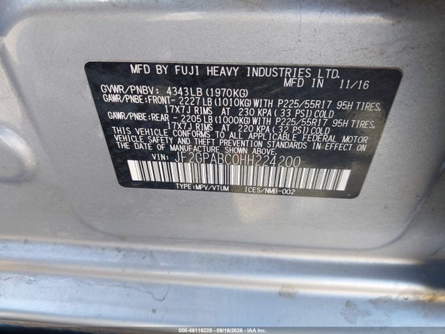 Subaru Crosstrek 2.0i Premium 2017 JF2GPABC0HH224200 Image 9