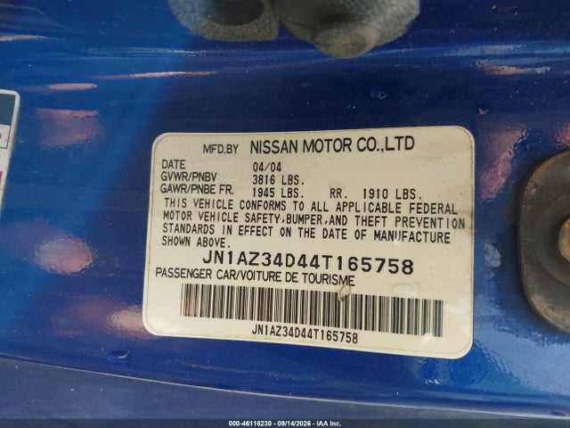 46116230 :رقم المزاد ، JN1AZ34D44T165758 vin ، 2004 Nissan 350z Enthusiast مزاد بيع
