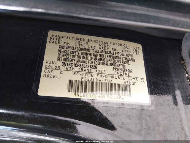 Aukcja sprzedaży 2011 Nissan Versa 1.8s, vin: 3N1BC1CP8BL421326, numer aukcji: 46116234