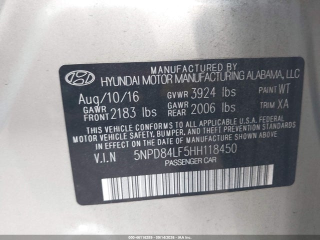 Продажа на аукционе авто 2017 Hyundai Elantra Se, vin: 5NPD84LF5HH118450, номер лота: 46116289
