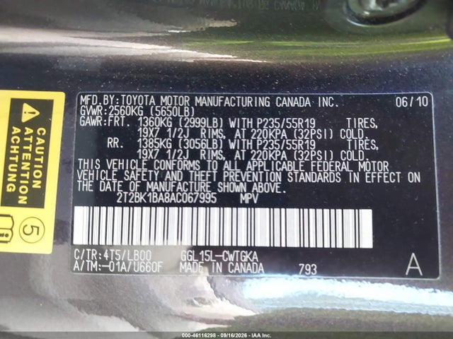 Продажа на аукционе авто 2010 Lexus Rx 350, vin: 2T2BK1BA8AC067995, номер лота: 46116298