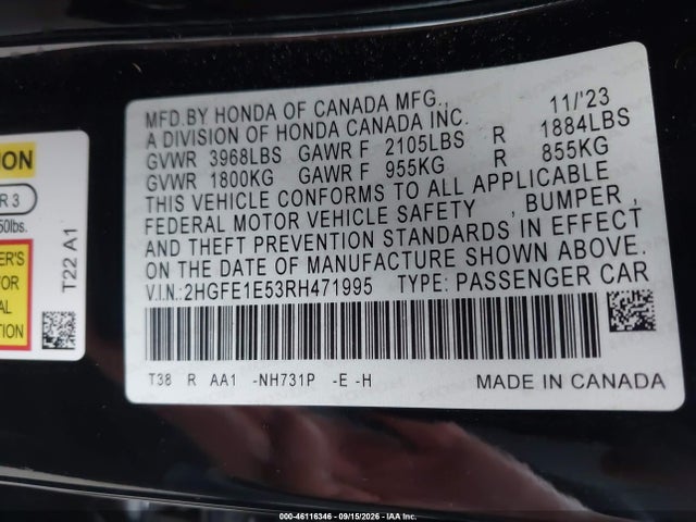 Продаж на аукціоні авто 2024 Honda Civic Si Sedan, vin: 2HGFE1E53RH471995, номер лоту: 46116346
