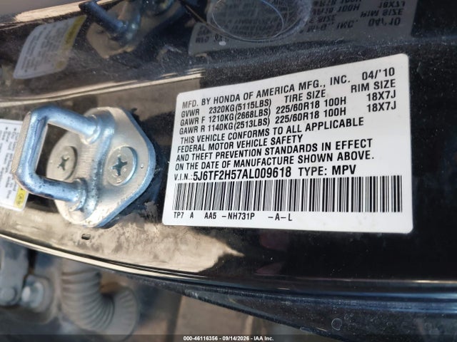 Продаж на аукціоні авто 2010 Honda Accord Crosstour Ex-l, vin: 5J6TF2H57AL009618, номер лоту: 46116356
