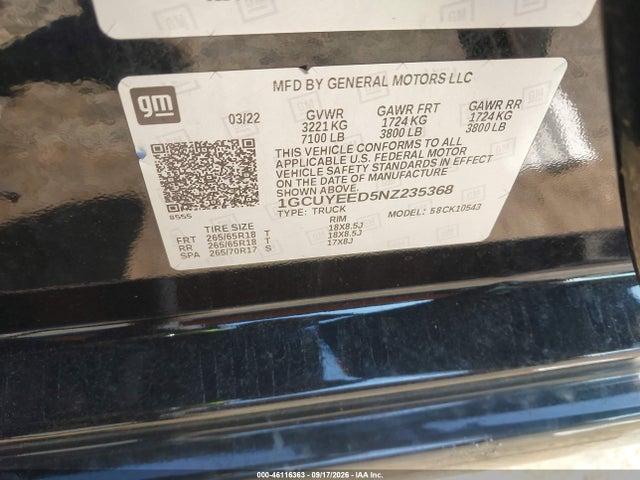 Продажа на аукционе авто 2022 Chevrolet Silverado 1500 Ltd 4wd  Short Bed Rst, vin: 1GCUYEED5NZ235368, номер лота: 46116363