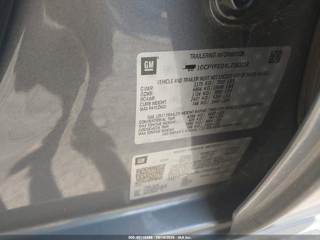 Aukcja sprzedaży 2020 Chevrolet Silverado 1500 4wd  Short Bed Lt Trail Boss, vin: 1GCPYFEDXLZ183218, numer aukcji: 46116366