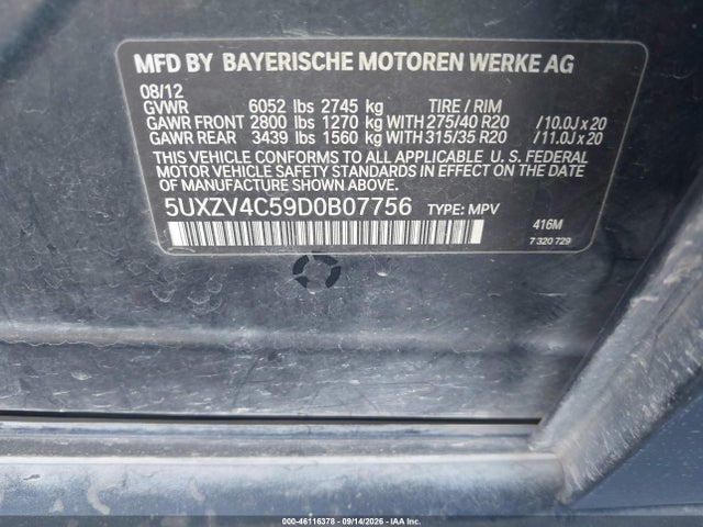 46116378 :رقم المزاد ، 5UXZV4C59D0B07756 vin ، 2013 Bmw X5 Xdrive35i/xdrive35i Premium/xdrive35i Sport Activity مزاد بيع