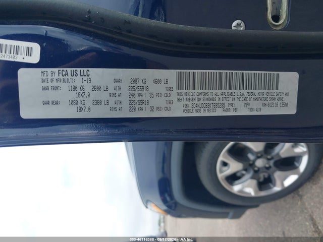 46116388 :رقم المزاد ، 3C4NJDCB3KT695295 vin ، 2019 Jeep Compass Limited 4x4 مزاد بيع