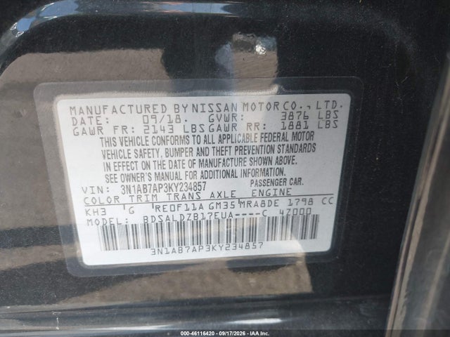 Nissan SENTRA SV 2019 3N1AB7AP3KY234857 Image 9
