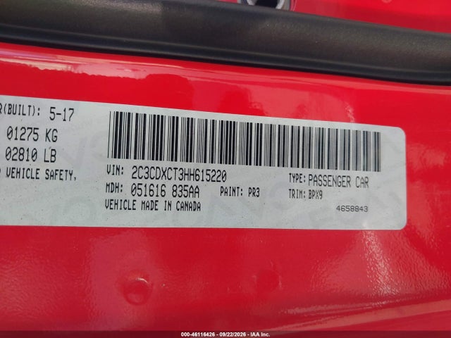 2C3CDXCT3HH615220 Dodge Charger R/t Rwd