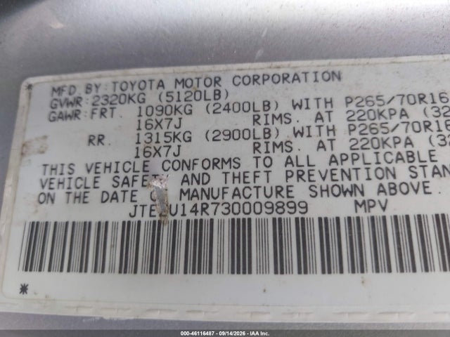 Aukcja sprzedaży 2003 Toyota 4runner Sr5 Sport V6, vin: JTEZU14R730009899, numer aukcji: 46116487
