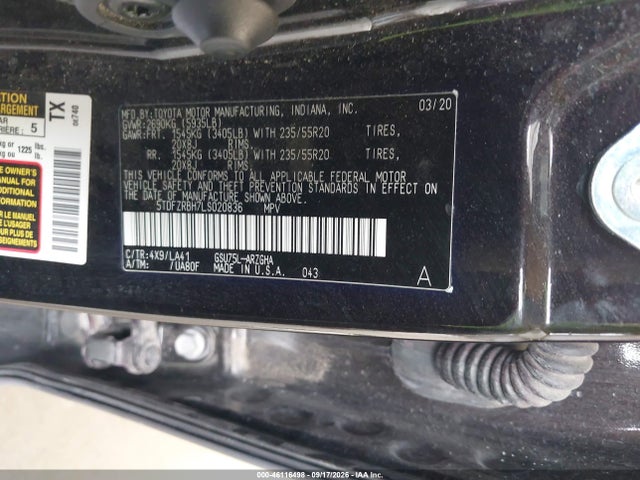 5TDFZRBH7LS020836 Toyota Highlander Platinum