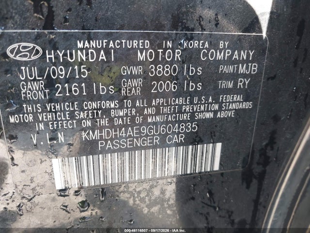 Aukcja sprzedaży 2016 Hyundai Elantra Limited, vin: KMHDH4AE9GU604835, numer aukcji: 46116507