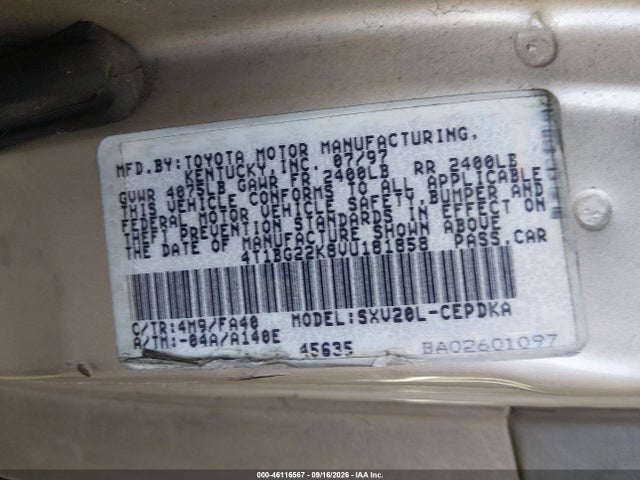 Продаж на аукціоні авто 1997 Toyota Camry Ce, vin: 4T1BG22K8VU181858, номер лоту: 46116567