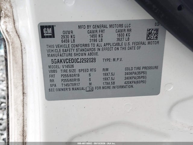 Aukcja sprzedaży 2012 Buick Enclave Leather, vin: 5GAKVCED0CJ292028, numer aukcji: 46116582