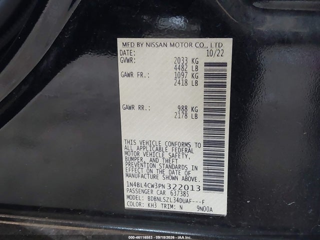 Продажа на аукционе авто 2023 Nissan Altima Sr Intelligent Awd, vin: 1N4BL4CW3PN322013, номер лота: 46116583