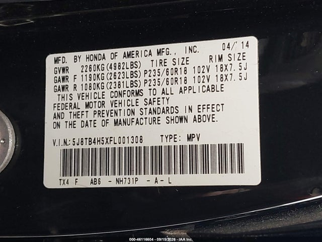 Acura RDX 2015 5J8TB4H5XFL001308 Image 9