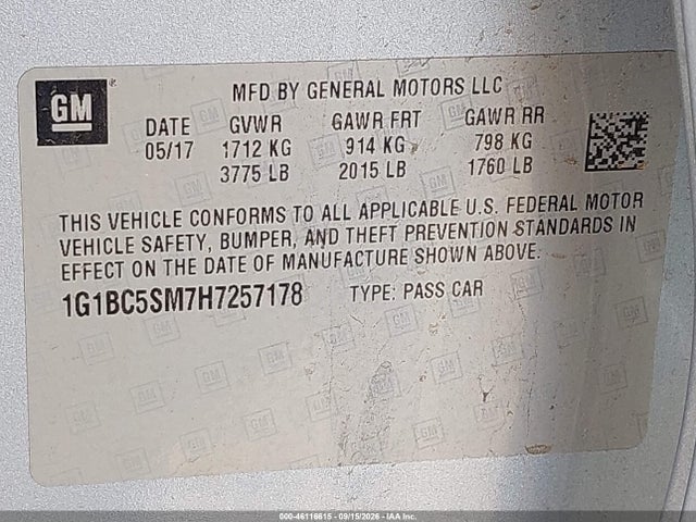 Chevrolet Cruze Ls Auto 2017 1G1BC5SM7H7257178 Image 9