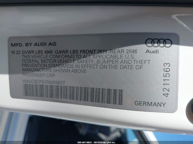 Aukcja sprzedaży 2023 Audi A5 Sportback Premium Plus 40 Tfsi Quattro S Tronic, vin: WAUCBCF51PA015877, numer aukcji: 46116631