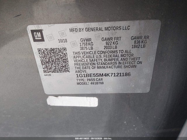 Chevrolet CRUZE LT 2019 1G1BE5SM4K7121186 Image 9