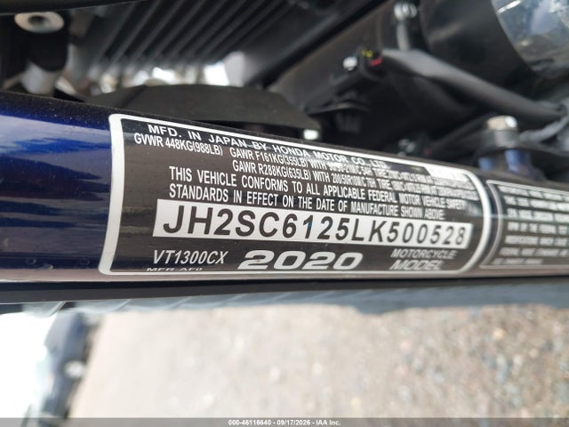 2020 Honda Vt1300 Cx მანქანა იყიდება აუქციონზე, vin: JH2SC6125LK500528, აუქციონის ნომერი: 46116640