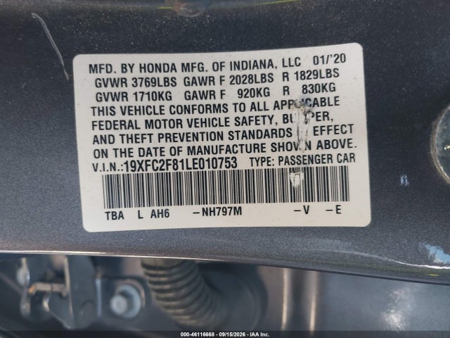 19XFC2F81LE010753 Honda Civic Sport