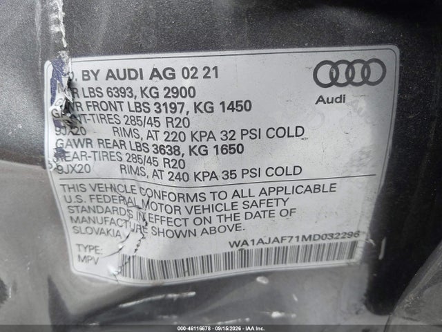 WA1AJAF71MD032296 Audi Q7 Premium 45 Tfsi Quattro Tiptronic