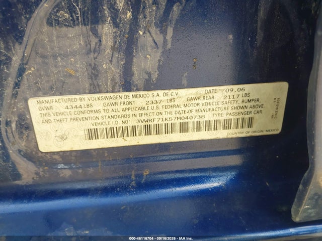 Продаж на аукціоні авто 2007 Volkswagen Jetta 2.5, vin: 3VWRF71K57M040738, номер лоту: 46116704
