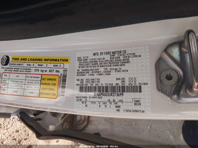 Продаж на аукціоні авто 2018 Ford Fusion Hybrid S, vin: 3FA6P0UU3JR273699, номер лоту: 46116734