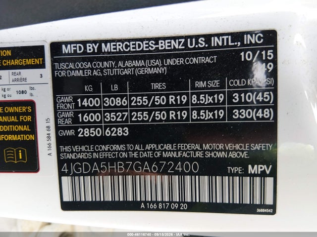 Продаж на аукціоні авто 2016 Mercedes-benz Gle 350 4matic, vin: 4JGDA5HB7GA672400, номер лоту: 46116740