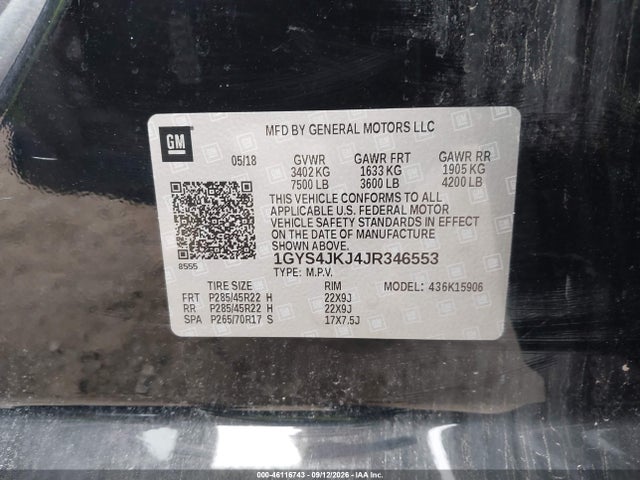 46116743 :رقم المزاد ، 1GYS4JKJ4JR346553 vin ، 2018 Cadillac Escalade Esv Premium Luxury مزاد بيع