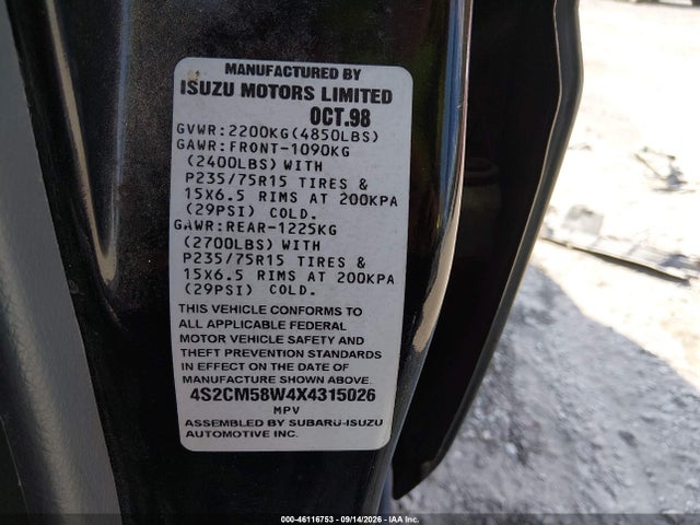 Aukcja sprzedaży 1999 Isuzu Rodeo Ls/lse/s, vin: 4S2CM58W4X4315026, numer aukcji: 46116753