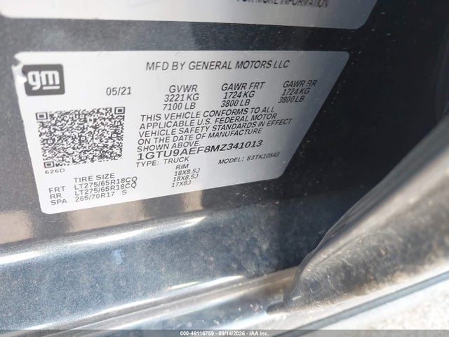 Продаж на аукціоні авто 2021 Gmc Sierra 1500 4wd  Short Box, vin: 1GTU9AEF8MZ341013, номер лоту: 46116759