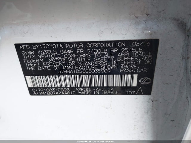 JTHBA1D23G5035909 Lexus IS 200T