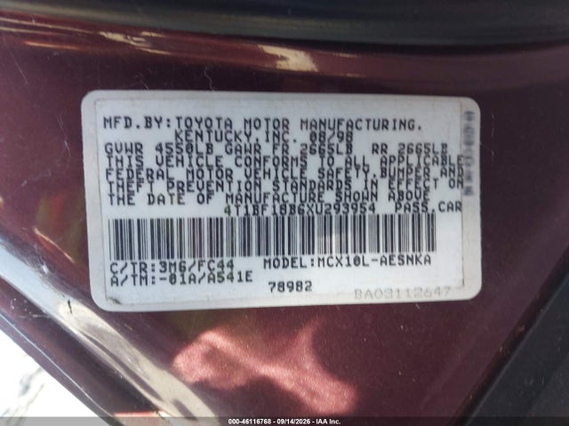 1999 Toyota Avalon Xl მანქანა იყიდება აუქციონზე, vin: 4T1BF18B6XU293954, აუქციონის ნომერი: 46116768