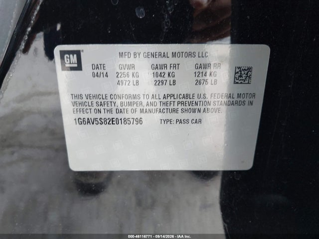 Aukcja sprzedaży 2014 Cadillac Cts, vin: 1G6AV5S82E0185796, numer aukcji: 46116771