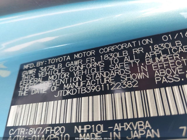 Продажа на аукционе авто 2016 Toyota Prius C One, vin: JTDKDTB39G1122382, номер лота: 46116786