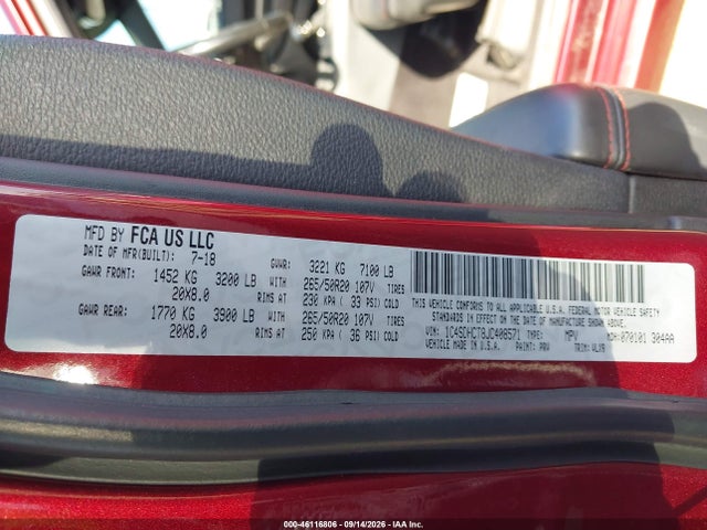 Aukcja sprzedaży 2018 Dodge Durango R/t Rwd, vin: 1C4SDHCT8JC408571, numer aukcji: 46116806
