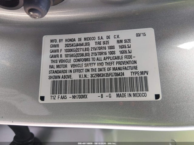 Honda CR-V LX 2015 3CZRM3H35FG706424 Image 9