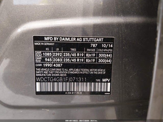 WDCTG4GB1FJ071311 Mercedes-Benz Gla 250 4matic