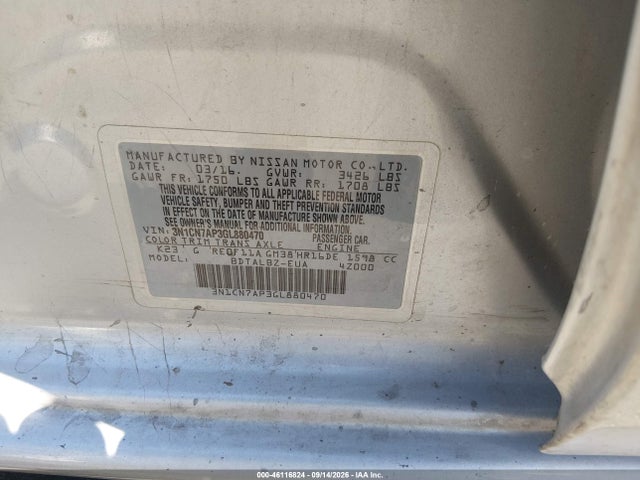 3N1CN7AP3GL880470 Nissan Versa 1.6 Sv