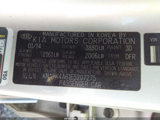 46116850 :رقم المزاد ، KNAFK4A61E5207275 vin ، 2014 Kia Forte Lx مزاد بيع