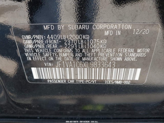 Продажа на аукционе авто 2020 Subaru Wrx Premium, vin: JF1VA1C6XL9833643, номер лота: 46116879