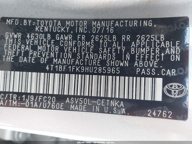 Toyota CAMRY LE 2017 4T1BF1FK9HU285965 Image 9