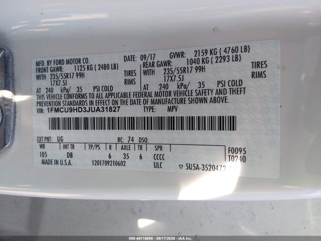 Ford ESCAPE SEL 2018 1FMCU9HD3JUA31827 Image 9