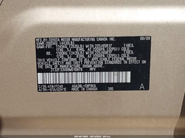 Продаж на аукціоні авто 2009 Toyota Rav4, vin: 2T3ZF33V89W010878, номер лоту: 46116903