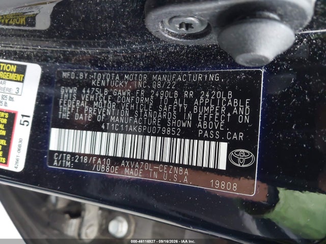 Продажа на аукционе авто 2023 Toyota Camry Le, vin: 4T1C11AK6PU079852, номер лота: 46116927
