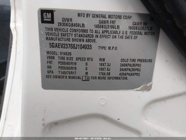 Aukcja sprzedaży 2008 Buick Enclave Cxl, vin: 5GAEV23768J104933, numer aukcji: 46116931