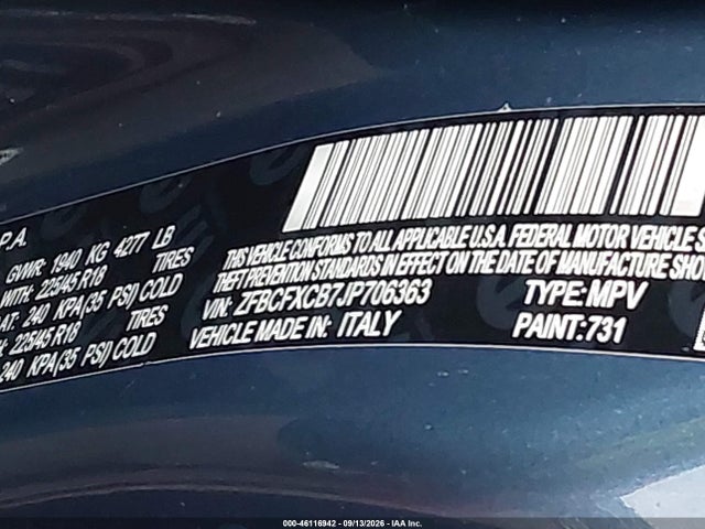 Продажа на аукционе авто 2018 Fiat 500x Urbana Edition, vin: ZFBCFXCB7JP706363, номер лота: 46116942